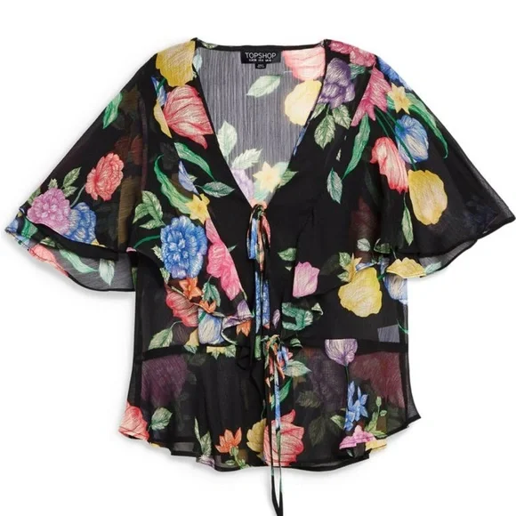 TOPSHOP "Frieda Floral Ruffle Tie Top" - Picture 3 of 6